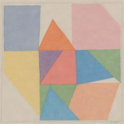 Detailed drawing filled with five unique four-sided geometric shapes in varied colors, sizes, and orientations