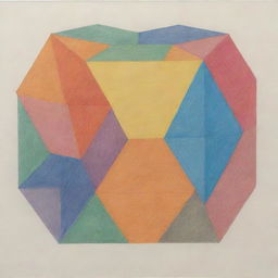 Detailed drawing filled with five unique four-sided geometric shapes in varied colors, sizes, and orientations