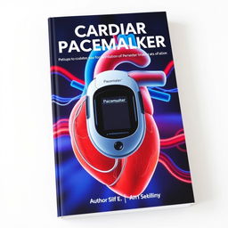 An eye-catching book cover for a title about cardiac pacemakers, featuring a central image of a sleek, futuristic pacemaker design prominently displayed