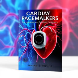 An eye-catching book cover for a title about cardiac pacemakers, featuring a central image of a sleek, futuristic pacemaker design prominently displayed