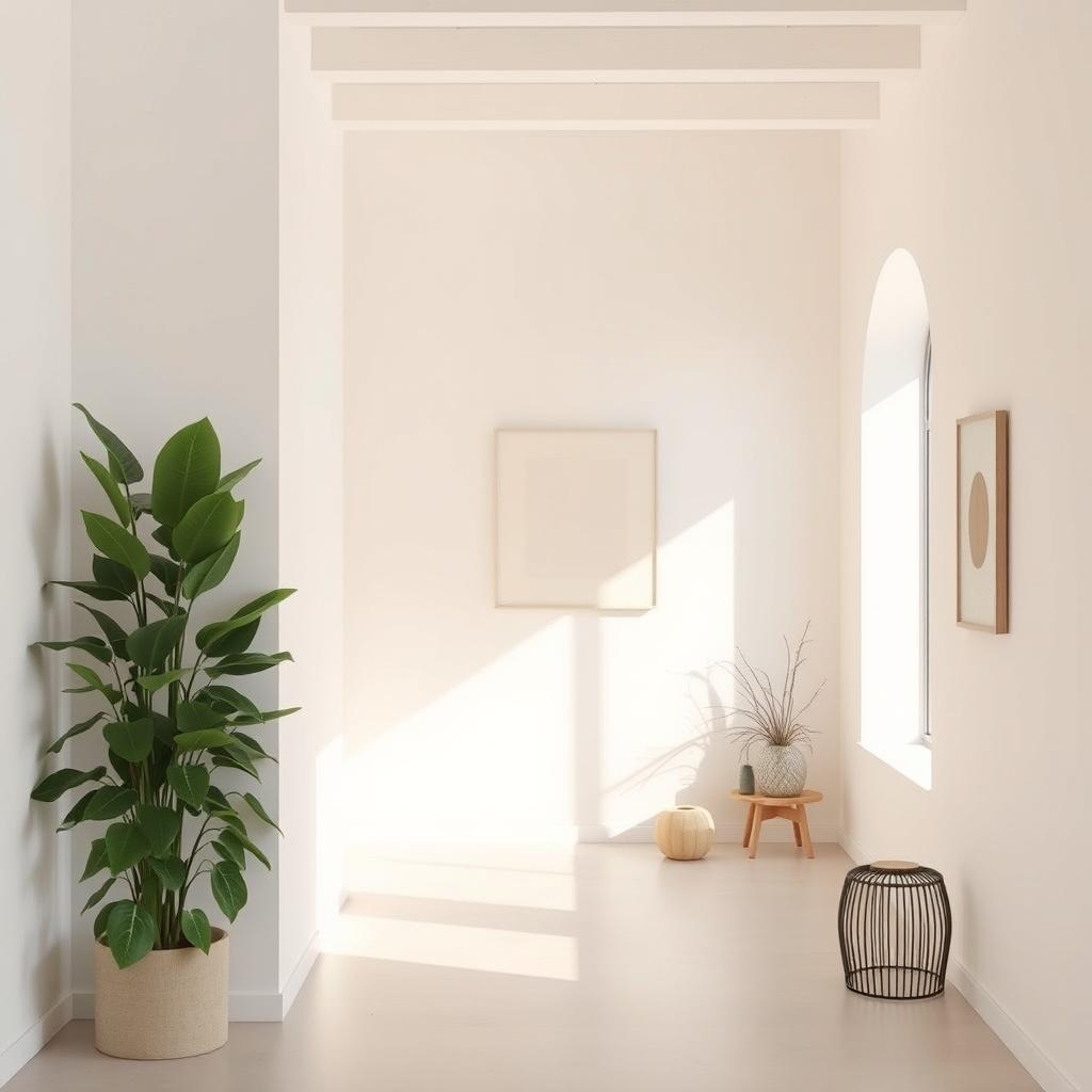 A stylish house interior background displaying simple white walls that evoke a sense of openness and tranquility