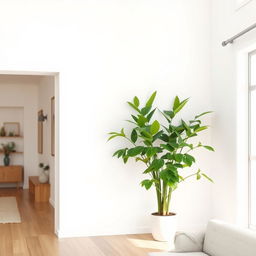 A stylish house interior background displaying simple white walls that evoke a sense of openness and tranquility