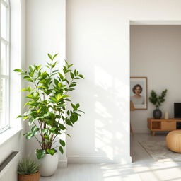 A stylish house interior background displaying simple white walls that evoke a sense of openness and tranquility