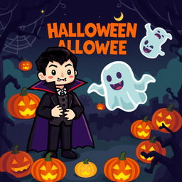 A custom Halloween-themed scene featuring pixelated avatars inspired by Habbo Hotel, specifically designed as a unique Dracula character and a ghost