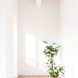 A stylish house interior background featuring simple white walls that convey a sense of openness and brightness