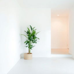 A lovely house interior background featuring simple white walls that provide a clean and bright backdrop