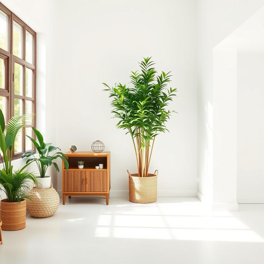 A lovely house interior background featuring simple white walls that provide a clean and bright backdrop