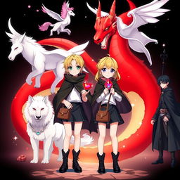 A vibrant movie poster for an anime adventure fantasy featuring two 15-year-old anime girls with blonde hair