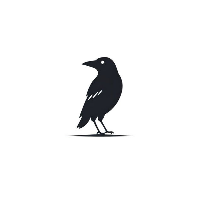 An abstract logo featuring the essence of a crow, using simplistic, geometric shapes and lines to represent the bird in a stylized, modern monochrome design.