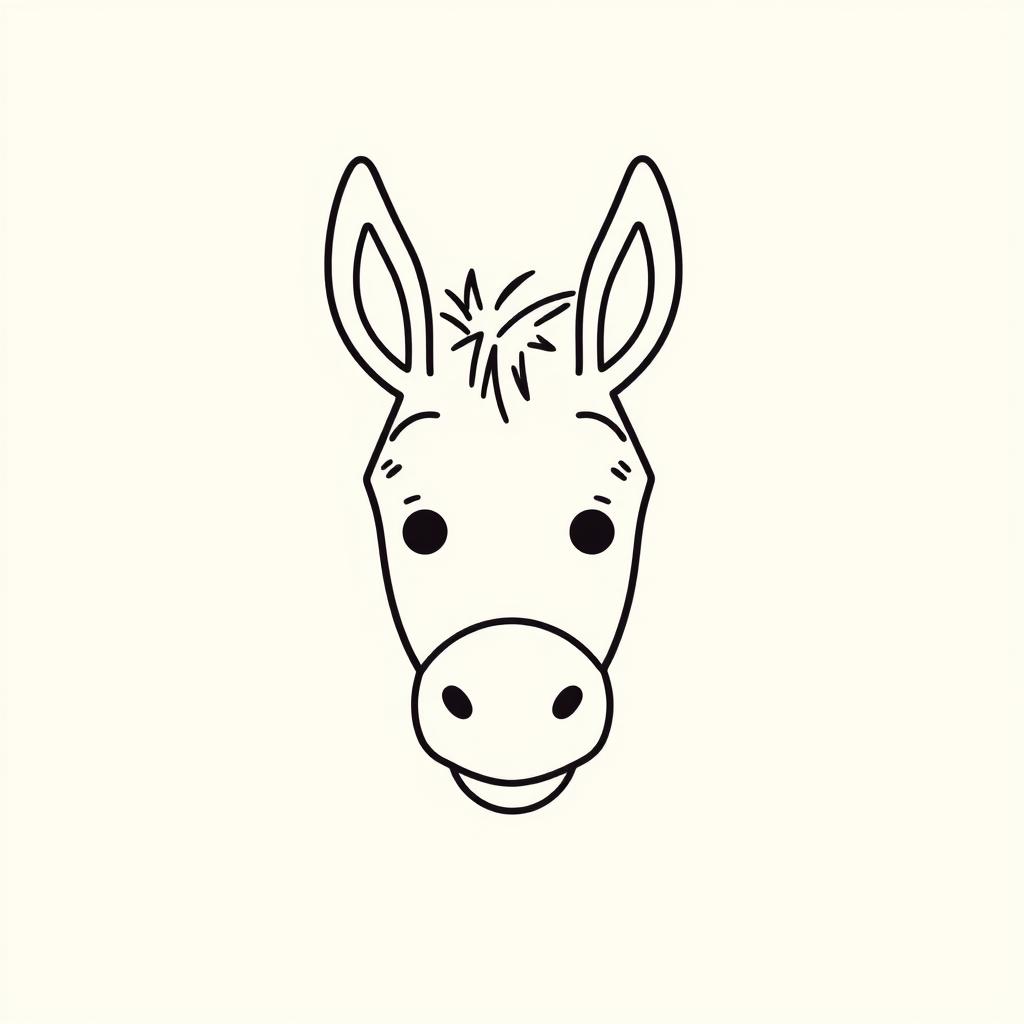 An over-simplified one-line doodle of a donkey's face, created using a single continuous line that forms the outline of the face, including large round eyes, long floppy ears, and a simple curved smile