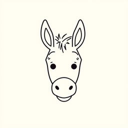 An over-simplified one-line doodle of a donkey's face, created using a single continuous line that forms the outline of the face, including large round eyes, long floppy ears, and a simple curved smile