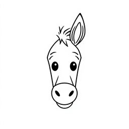 An over-simplified one-line doodle of a donkey's face, created using a single continuous line that forms the outline of the face, including large round eyes, long floppy ears, and a simple curved smile