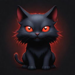 Generate a cartoon image of a cat, stylized as a demon with red eyes, dark fur, and sinister but playful aura.