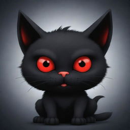 Generate a cartoon image of a cat, stylized as a demon with red eyes, dark fur, and sinister but playful aura.