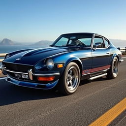 A stunning car fusion featuring a Datsun 240Z seamlessly blended with the muscular aesthetics of a 1970 Chevelle SS 454