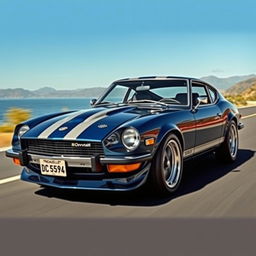 A stunning car fusion featuring a Datsun 240Z seamlessly blended with the muscular aesthetics of a 1970 Chevelle SS 454