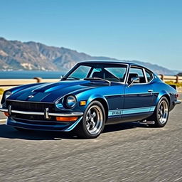 A stunning car fusion featuring a Datsun 240Z seamlessly blended with the muscular aesthetics of a 1970 Chevelle SS 454