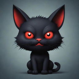 Generate a cartoon image of a cat, stylized as a demon with red eyes, dark fur, and sinister but playful aura.