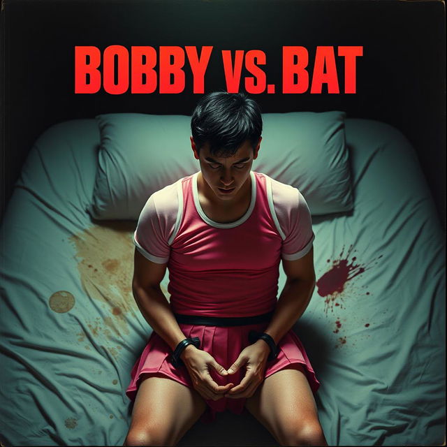 A vintage VHS box cover design for a movie titled "BOBBY VS BAT" featuring a battered white man with short dark hair