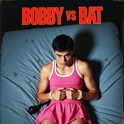 A vintage VHS box cover design for a movie titled "BOBBY VS BAT" featuring a battered white man with short dark hair