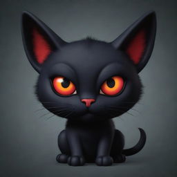 Generate a cartoon image of a cat, stylized as a demon with red eyes, dark fur, and sinister but playful aura.