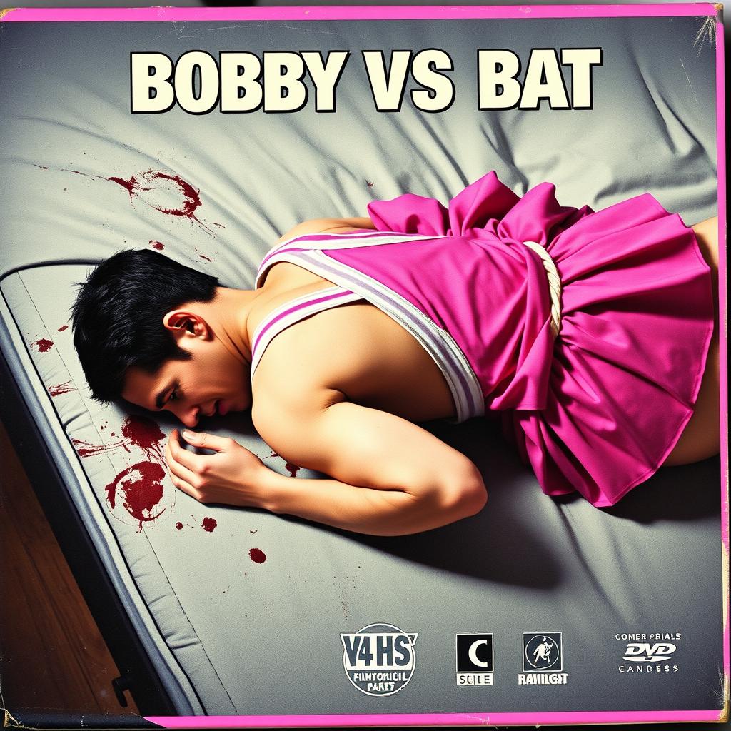 A retro VHS box cover design featuring the title 'BOBBY VS BAT' prominently displayed at the top