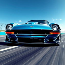 A stunning automotive illustration blending the sleek, aerodynamic design of a Koenigsegg Jesko Absolute with the classic, retro contours of a Datsun 240Z