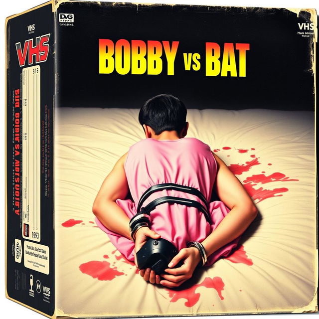 An old VHS box cover design featuring the title "BOBBY VS BAT"