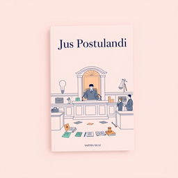 A book cover design for a legal title 'Jus Postulandi', featuring a pastel-colored illustration of a labor court (tribunal do trabalho)