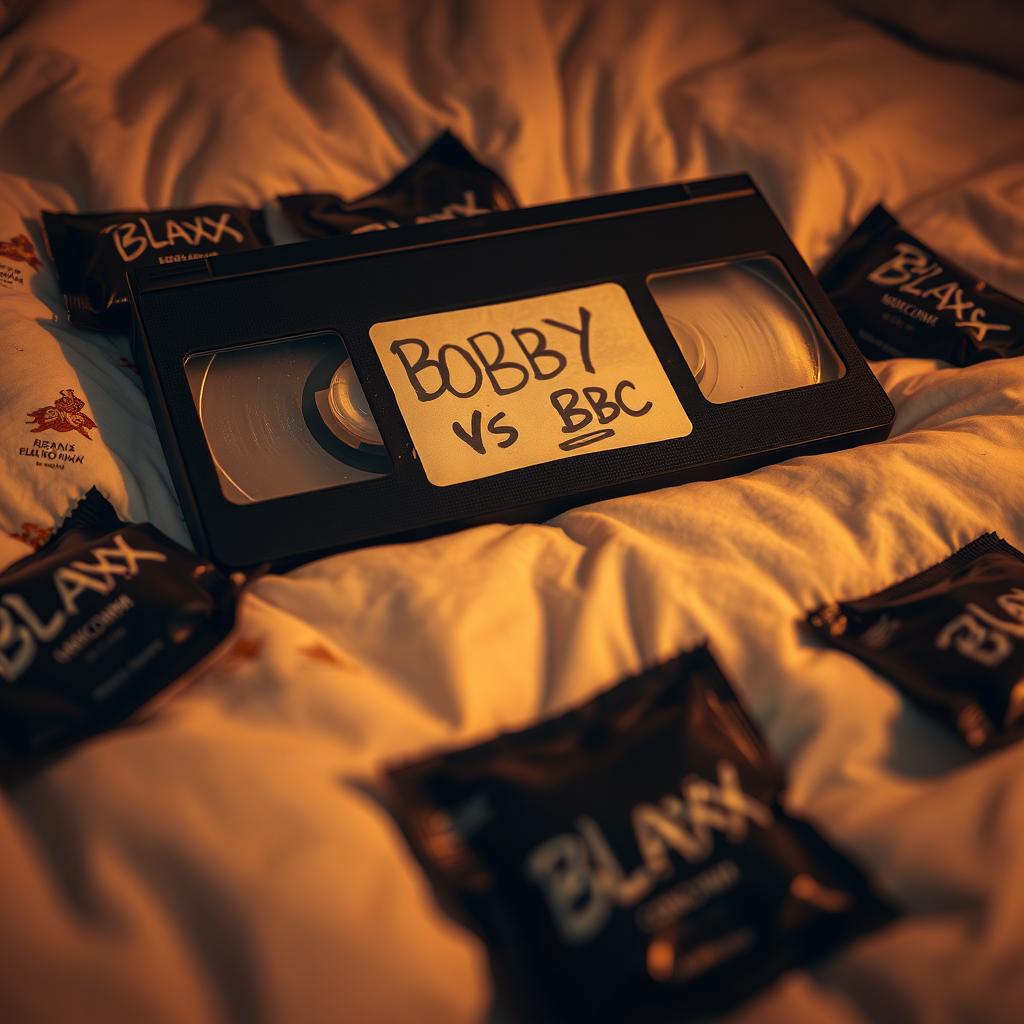 A close-up view of a vintage VHS tape with a handwritten label reading 'BOBBY VS BBC'