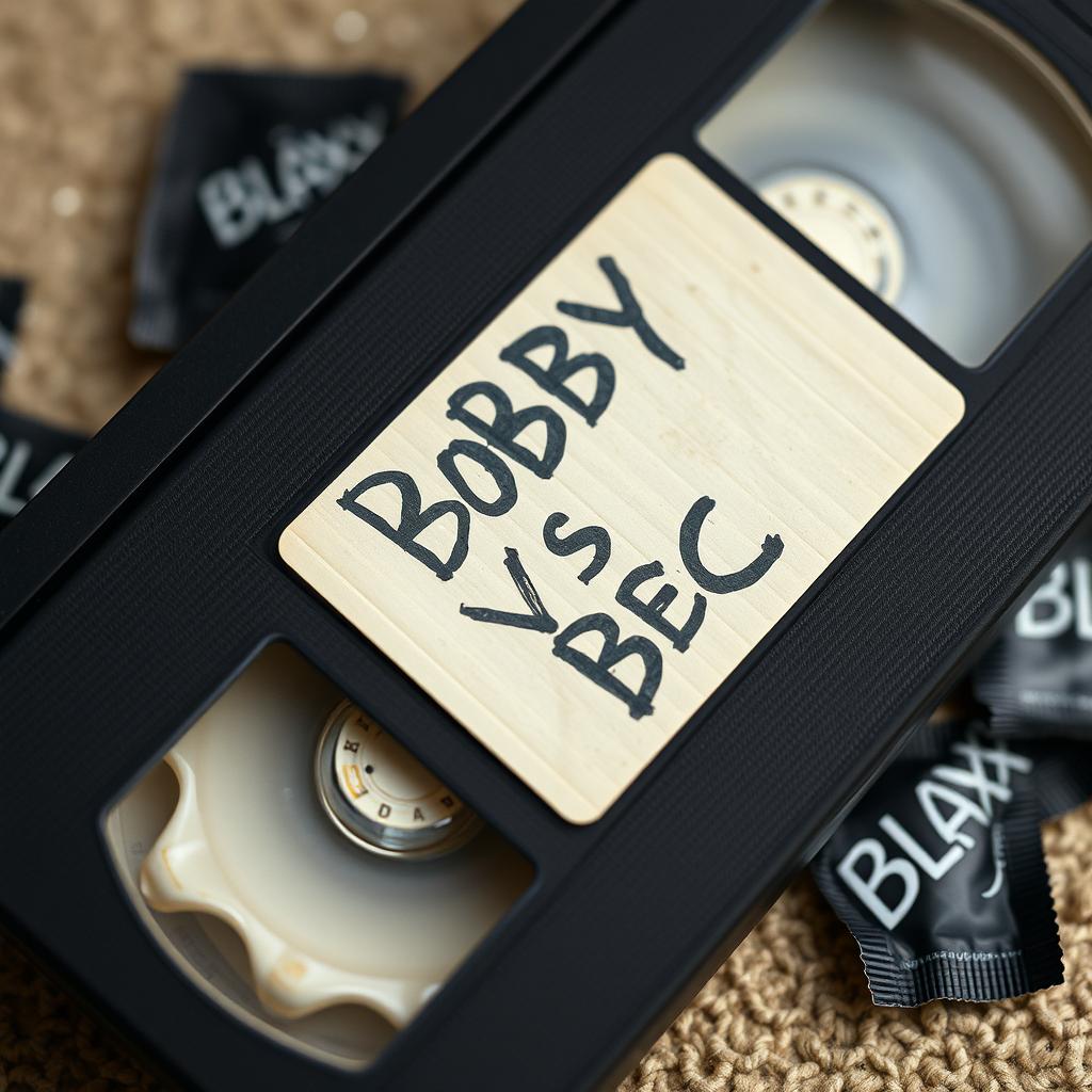 A close-up view of a vintage VHS tape with a handwritten label that reads 'BOBBY VS BBC'