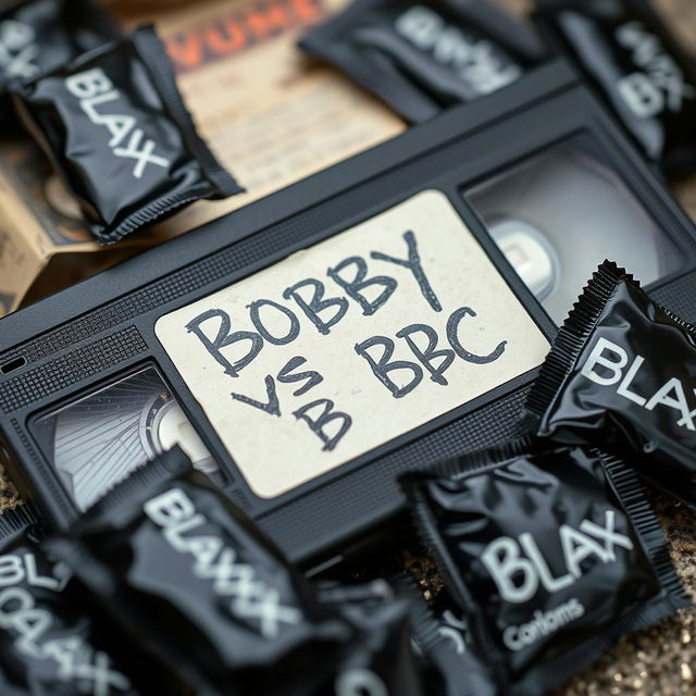 A close-up view of a vintage VHS tape with a handwritten label that reads 'BOBBY VS BBC'