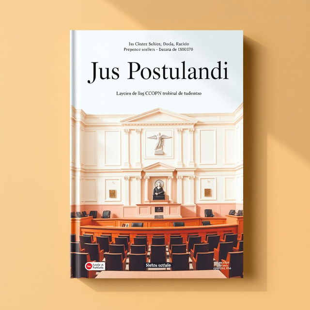 A book cover design for a legal title 'Jus Postulandi', featuring a photo of a labor court (tribunal do trabalho) in soft pastel colors