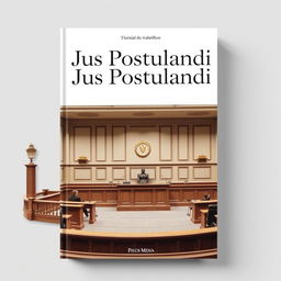 A book cover design for a legal title 'Jus Postulandi', featuring a photo of a labor court (tribunal do trabalho) in soft pastel colors