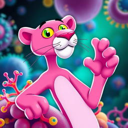 A vibrant and artistic representation of a pink panther character, creatively integrated with the concept of a cellular membrane