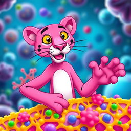 A vibrant and artistic representation of a pink panther character, creatively integrated with the concept of a cellular membrane