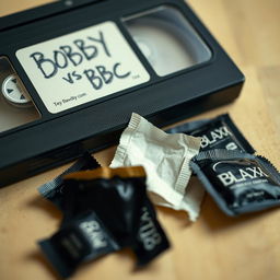 A close-up shot featuring a vintage VHS tape with a handwritten label that reads "BOBBY VS BBC" prominently displayed