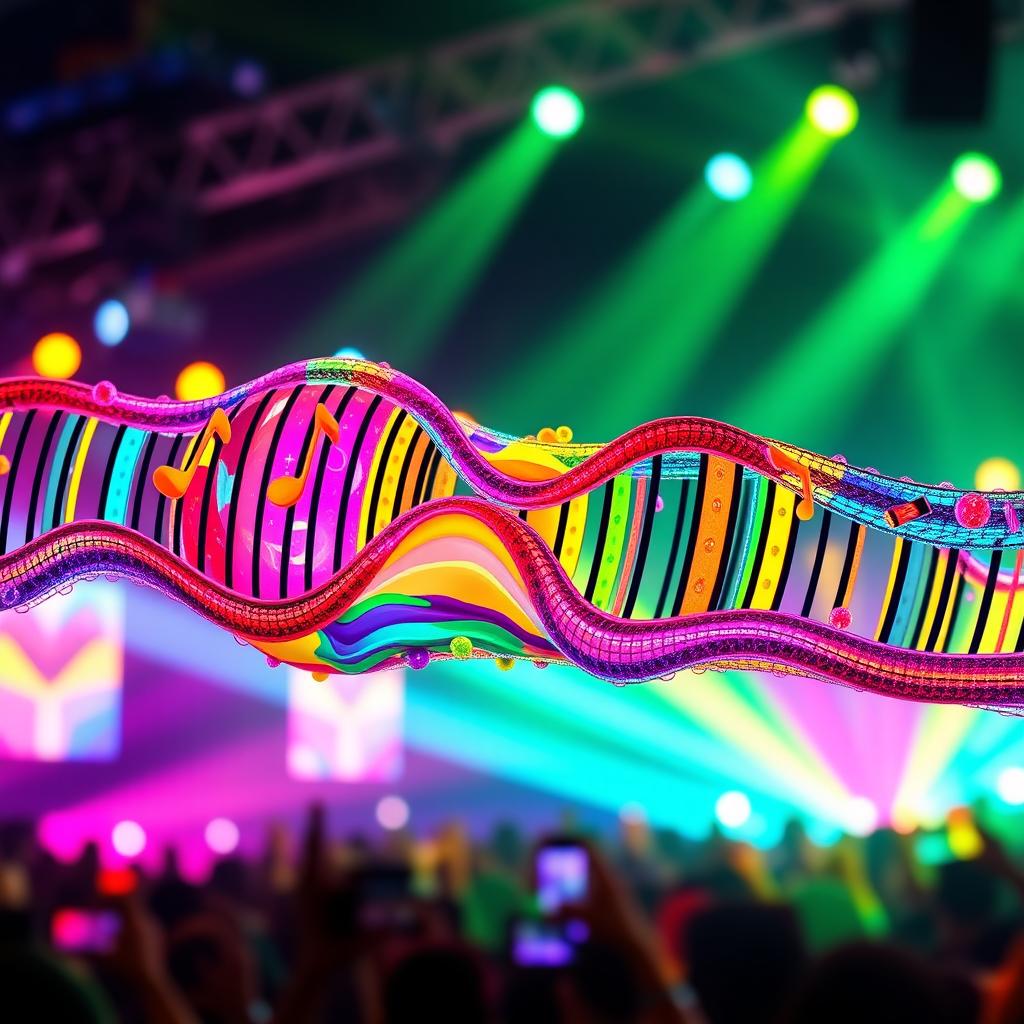 A colorful, abstract representation of a cell membrane, inspired by the vibrant music and style of Bad Bunny