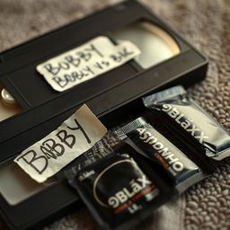 A close-up shot featuring a VHS tape with a handwritten label that reads 'BOBBY VS BBC'