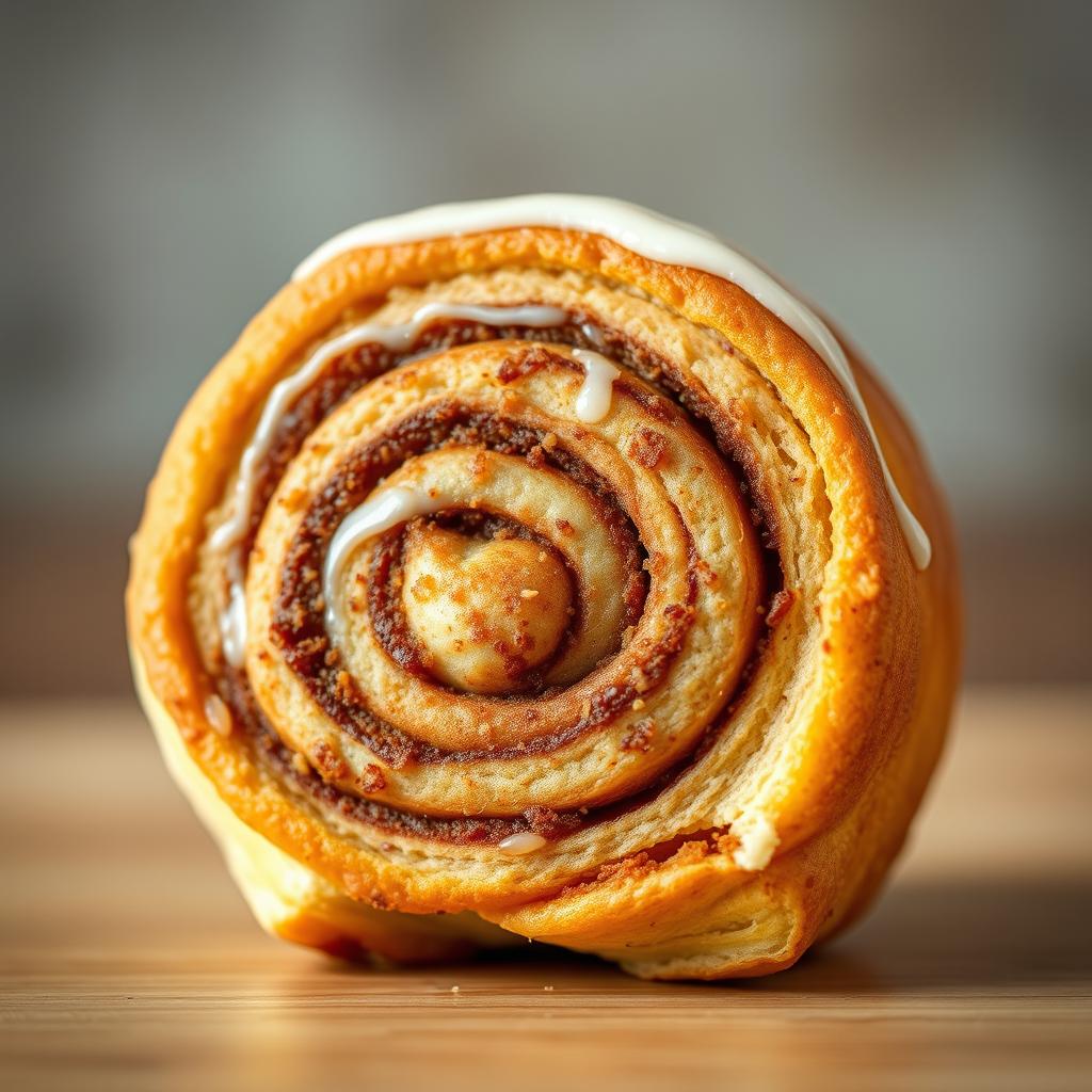 A delicious cinnamon roll with intricate details resembling a cellular membrane, showcasing the unique textures and patterns of both the pastry and a biological cell