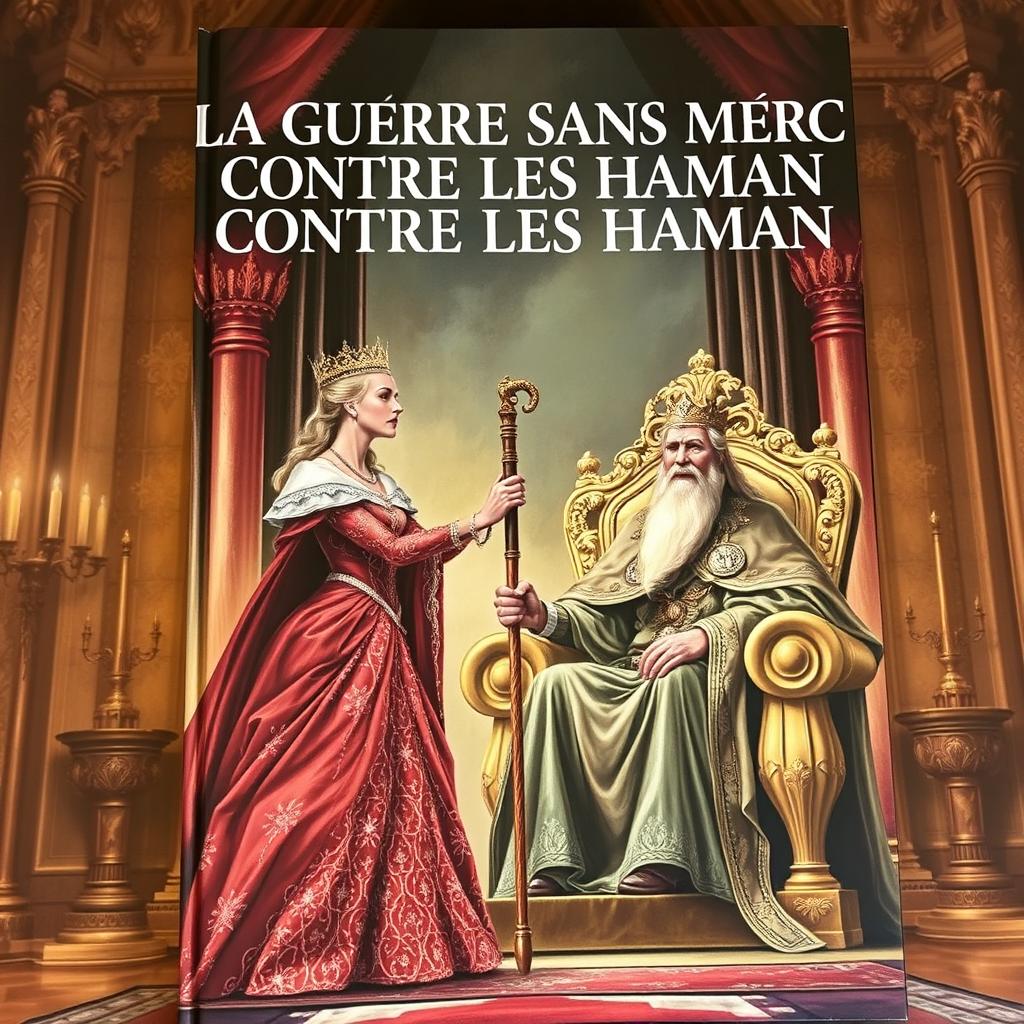 A striking book cover illustrating a dramatic scene where a commanding queen gracefully accepts the royal cane from a wise king seated on a grand, elaborately designed throne