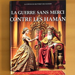 A striking book cover illustrating a dramatic scene where a commanding queen gracefully accepts the royal cane from a wise king seated on a grand, elaborately designed throne