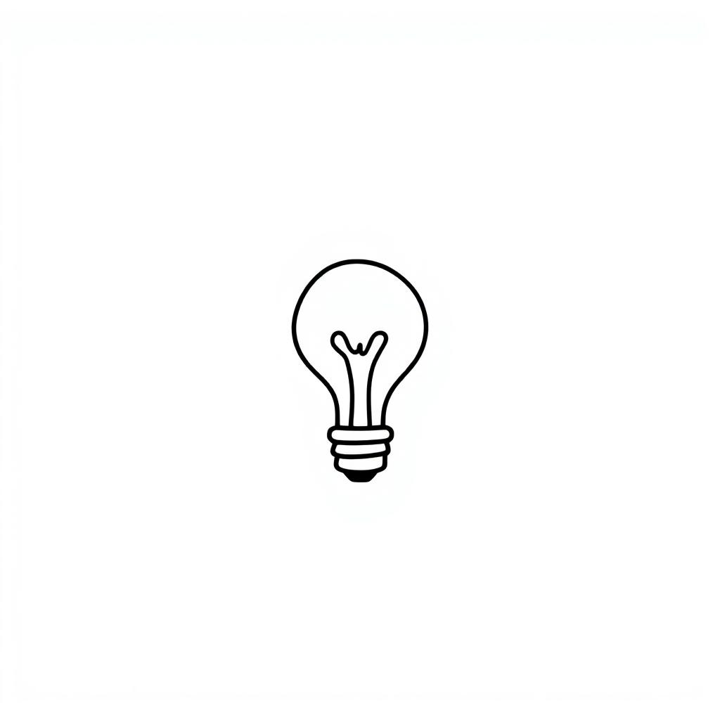 An over-simplified one-line doodle of a lightbulb, elegantly crafted with a single continuous line that outlines the classic shape of a bulb