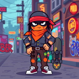 A pixel character designed in a 40 by 24 pixel style, resembling a retro 90s bandit