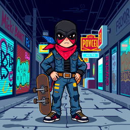 A pixel character designed in a 40 by 24 pixel style, resembling a retro 90s bandit