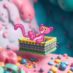 An imaginative depiction of a cellular membrane featuring the pink panther character