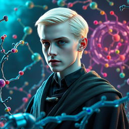 A creative depiction of Draco Malfoy as a humanoid character, seamlessly integrated with a cellular membrane