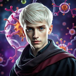 A creative depiction of Draco Malfoy as a humanoid character, seamlessly integrated with a cellular membrane