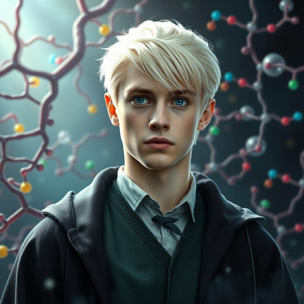 A creative depiction of Draco Malfoy as a humanoid character, seamlessly integrated with a cellular membrane