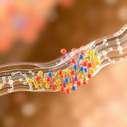 A scientifically accurate and visually stunning depiction of a cell membrane, featuring the phospholipid bilayer with proteins embedded within